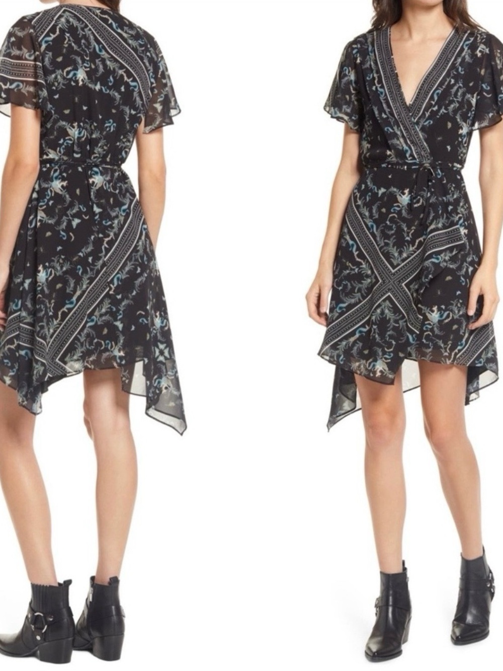 All Saints Kaiya Assam Print Asymmetric Wrap Dress US 10